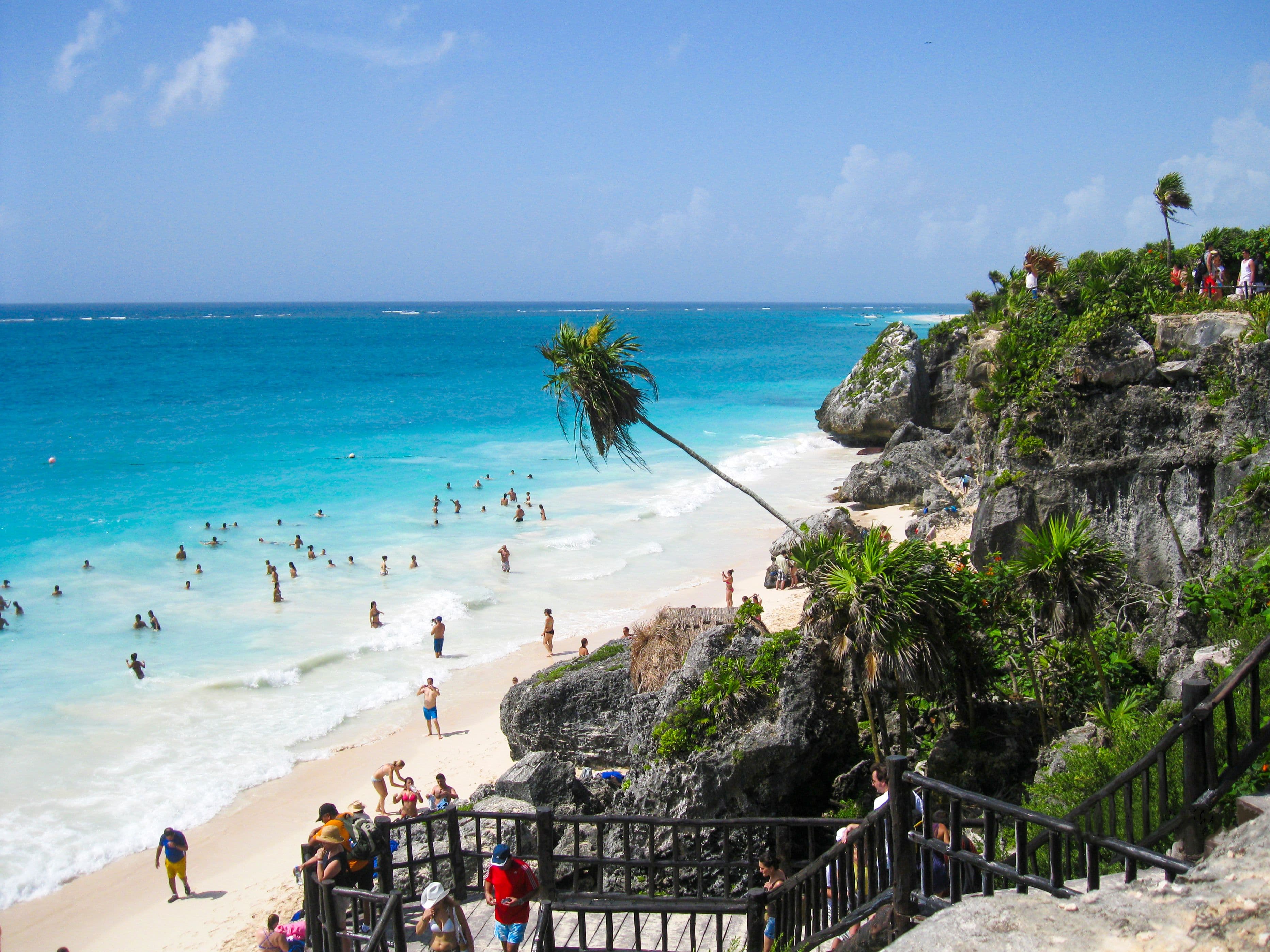 Cliffside view over the turquoise water at Tulum, Mexico